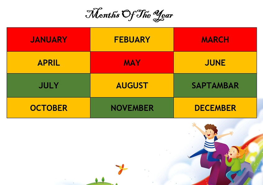 Kids printable months of the year