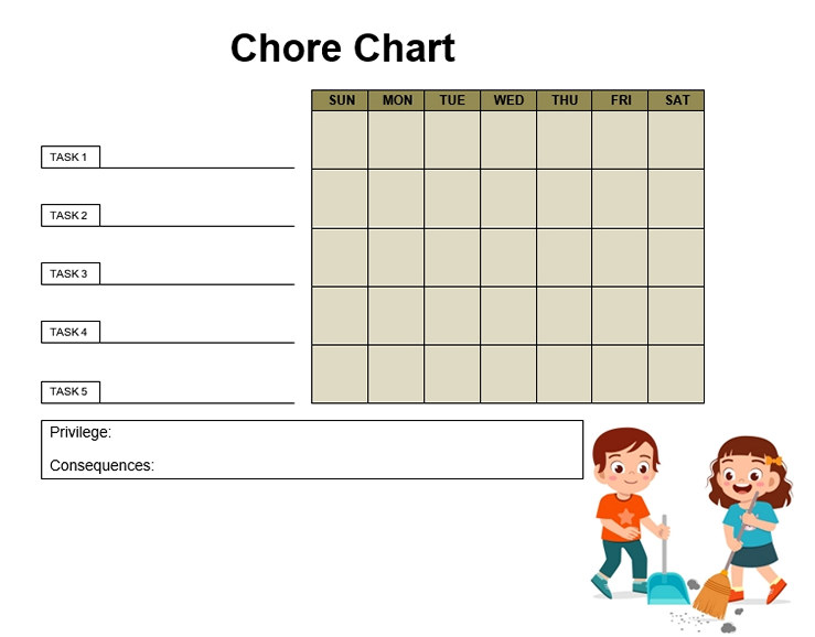 Printable Chore Chart For Teens