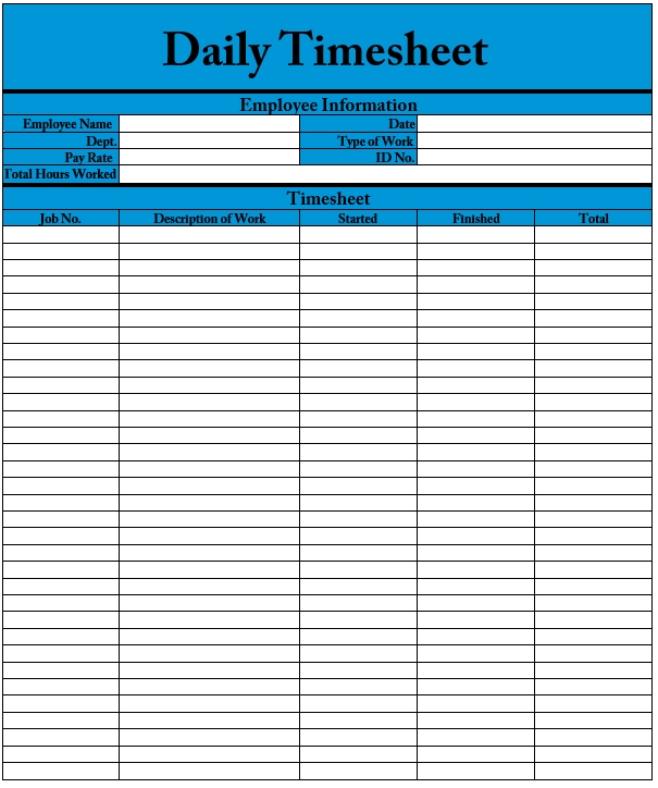 Printable Daily Timesheet Template