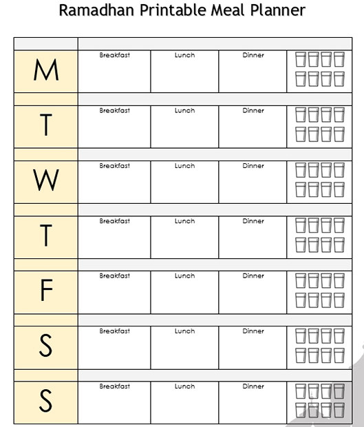 Ramadhan printable meal planner