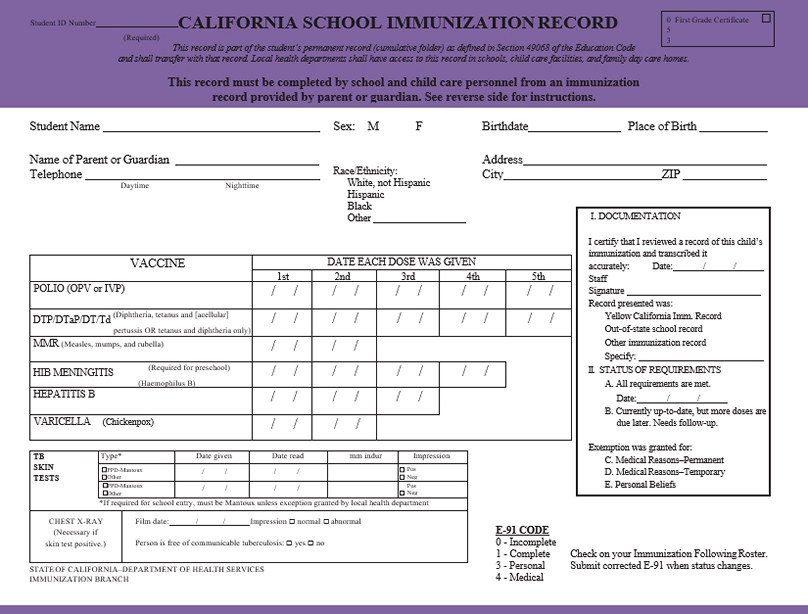 School immunization record
