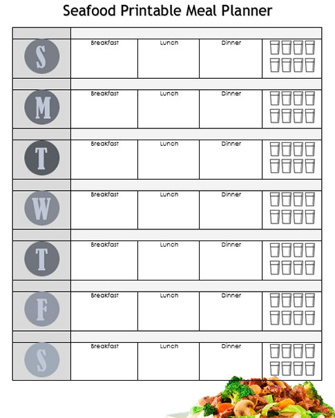 Seafood printable meal planner