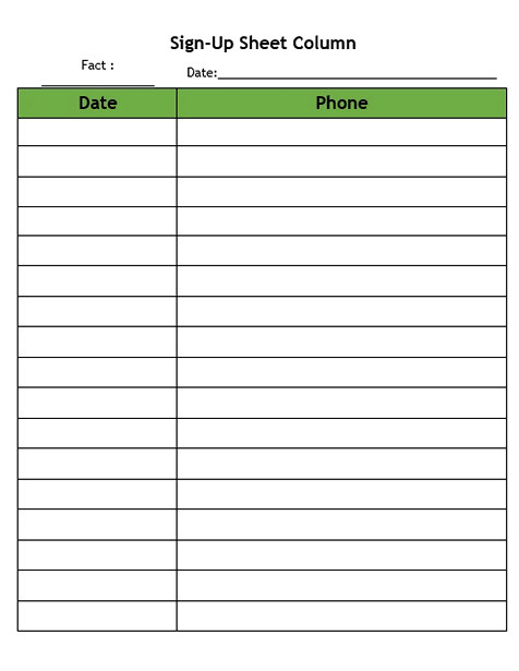 Sign Up Sheet Column