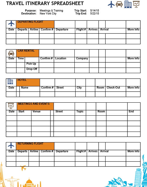 Travel Itinerary Spreadsheet