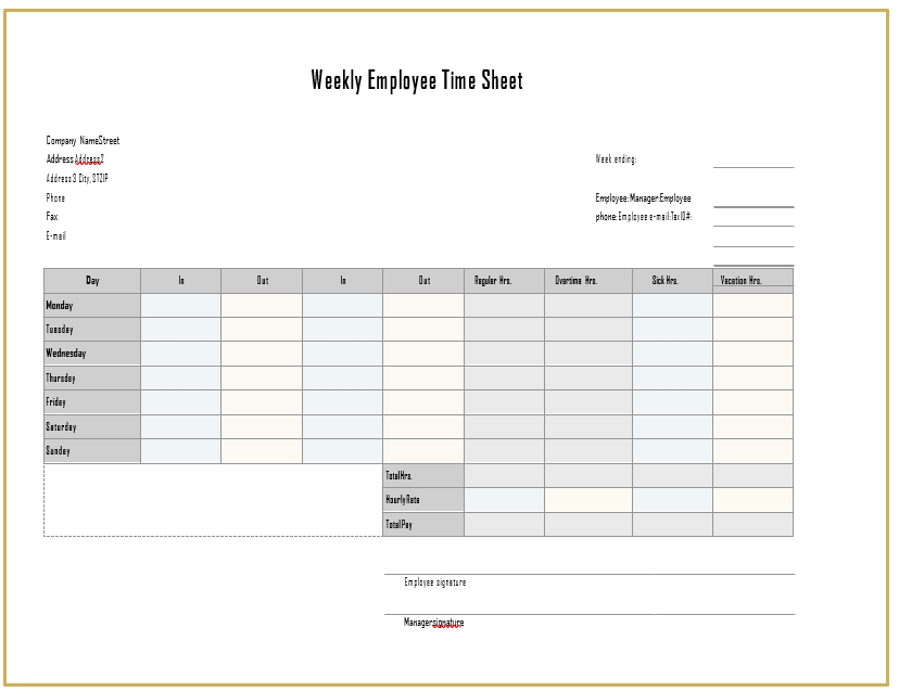 Weekly Employee Time Sheet