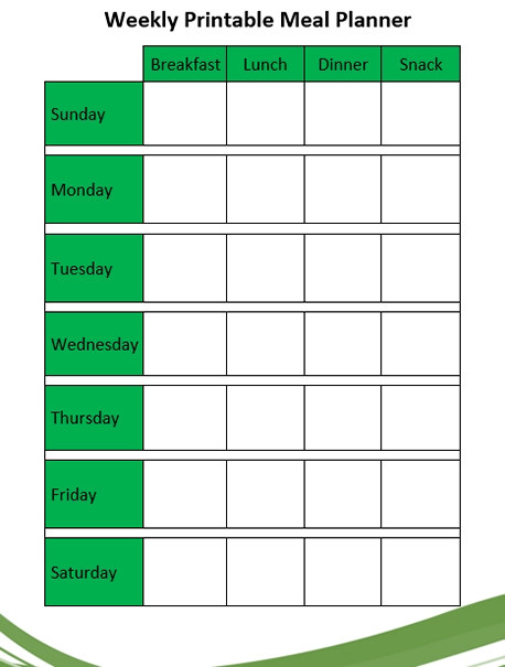 Weekly printable meal planner