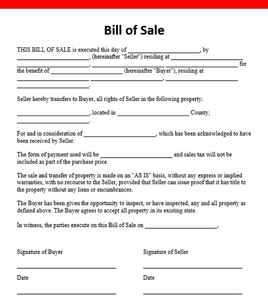 bill of sale Printable
