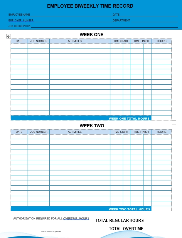 biweekly time sheet record