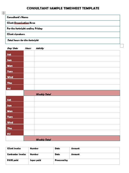 consultant sample timesheet template