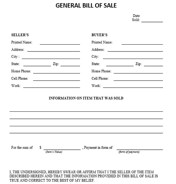 general bill of sale