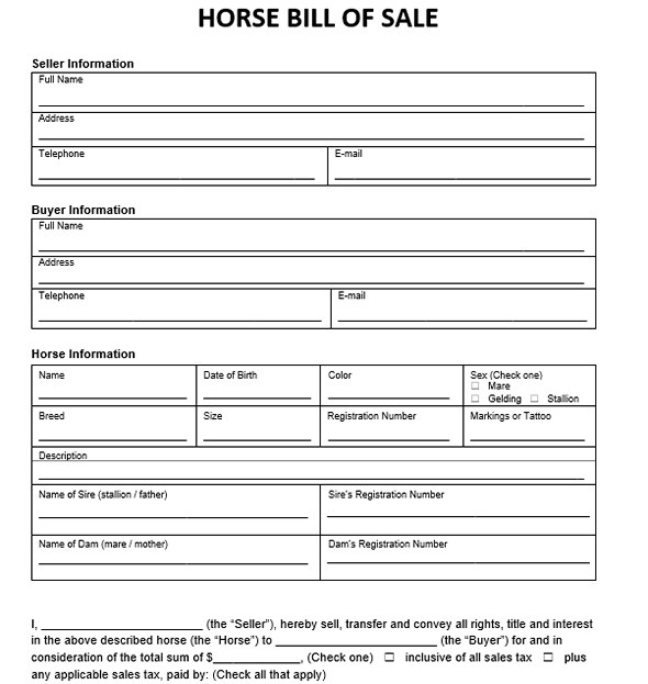 horse bill of sale