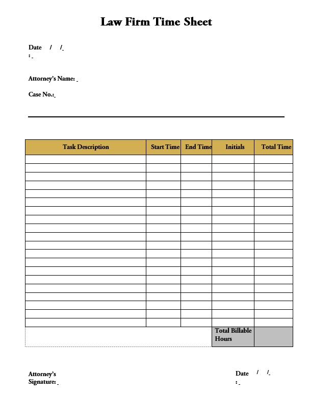 law firm timesheet printable