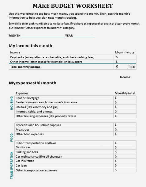 make budget worksheet