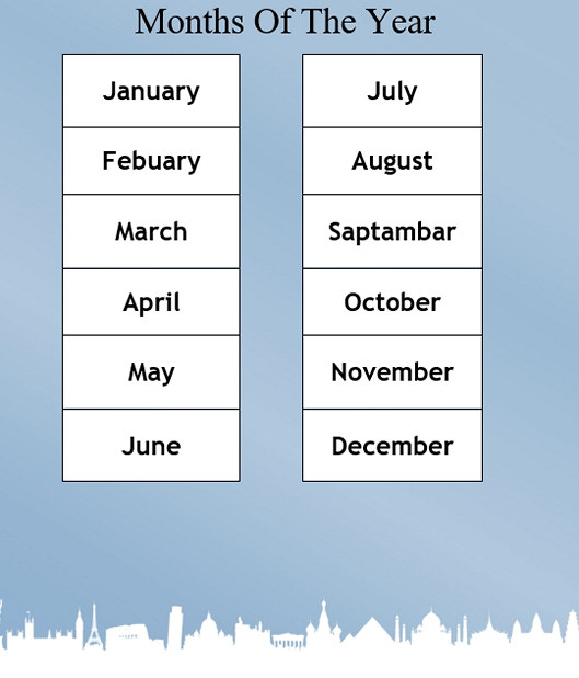 months of the year example