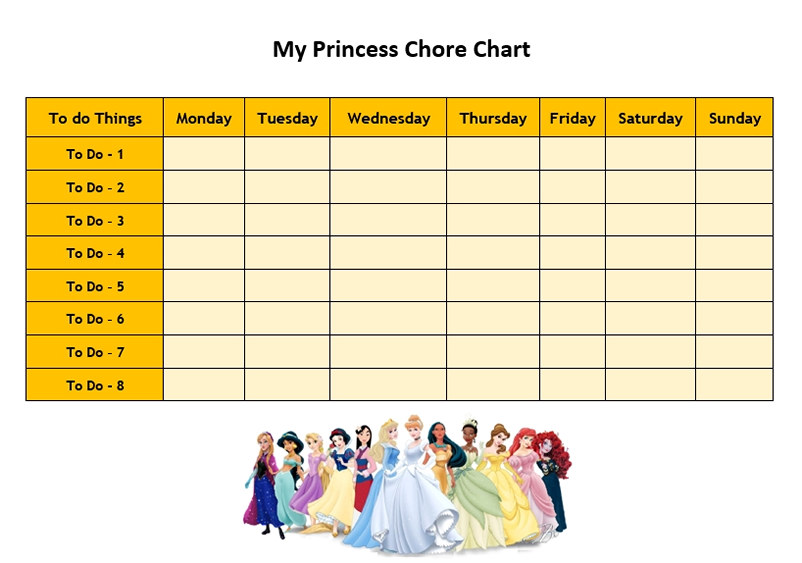 my princess chore chart template