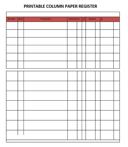 printable column paper register