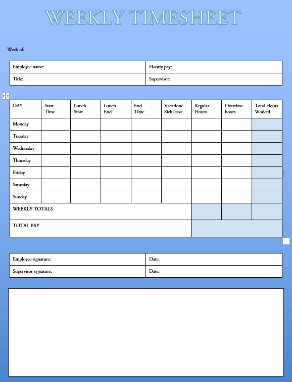 printable weekly time sheets