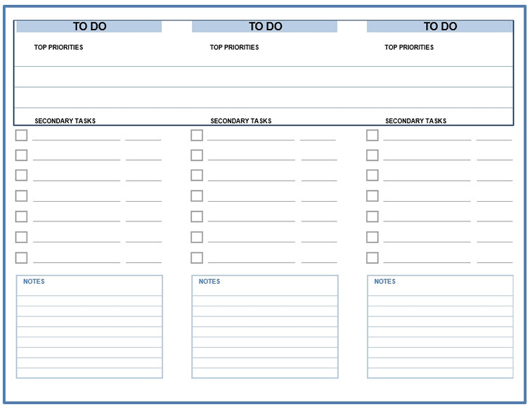 three to do list colomn printable