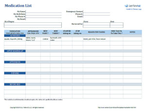 Medication List Template for Better Health and Medical Record