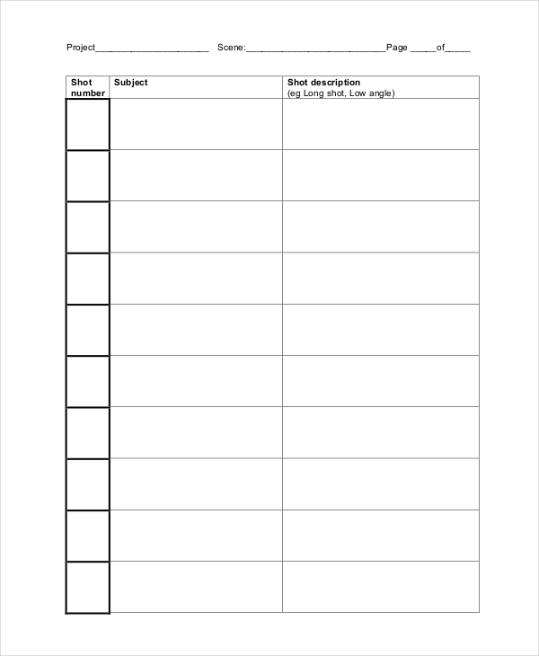 Blank Shot List Template