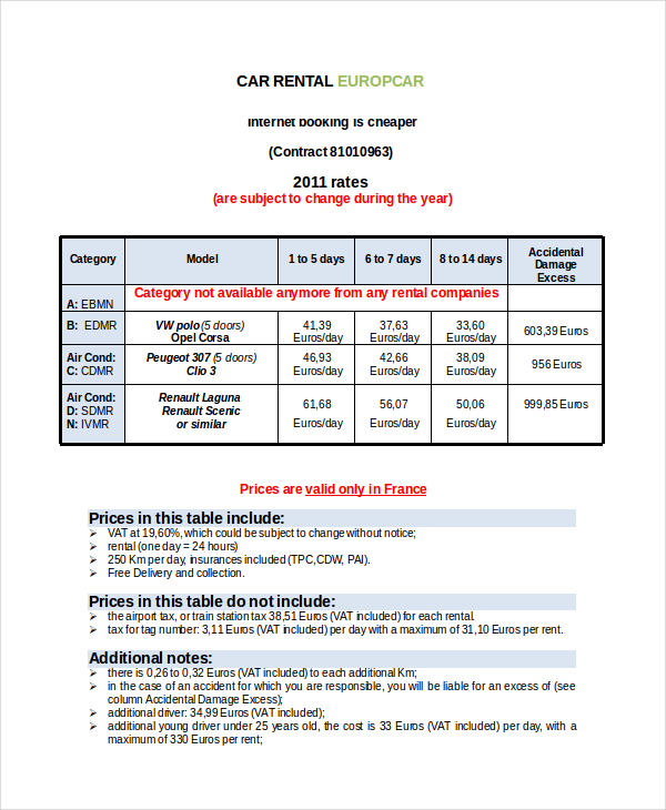 Car Rental Invoice Template