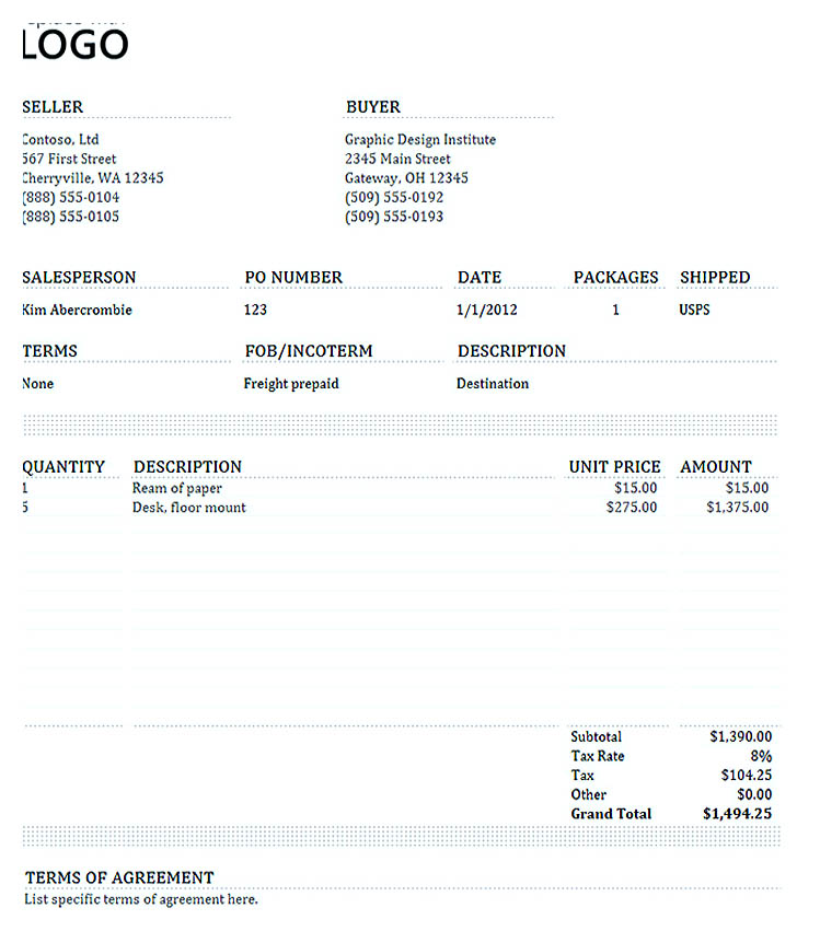 Commercial Invoice Template