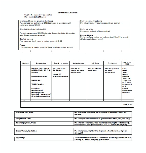 Commercial Invoice Templates