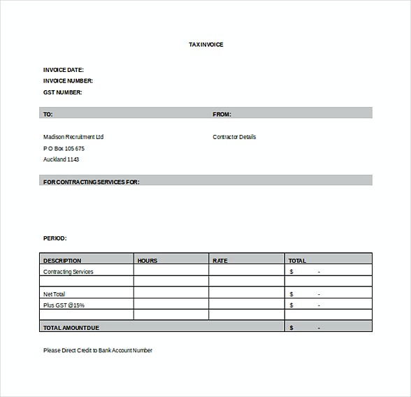 Contractor Invoice template