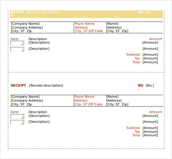 Editable Free Blank Payment Receipt Template Word