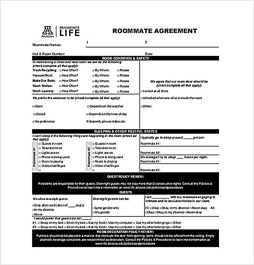 Example Roommate Agreement Templates
