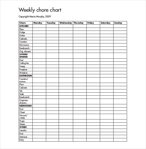 Example of Weekly Chore Chart