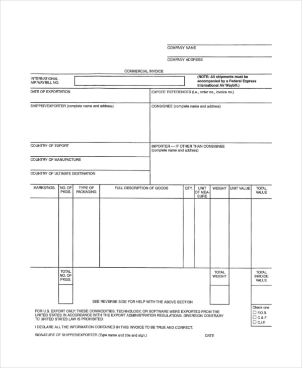 Export Commercial Invoice Template