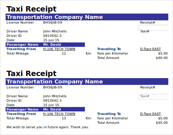 Free Taxi Receipt Template Doc Format