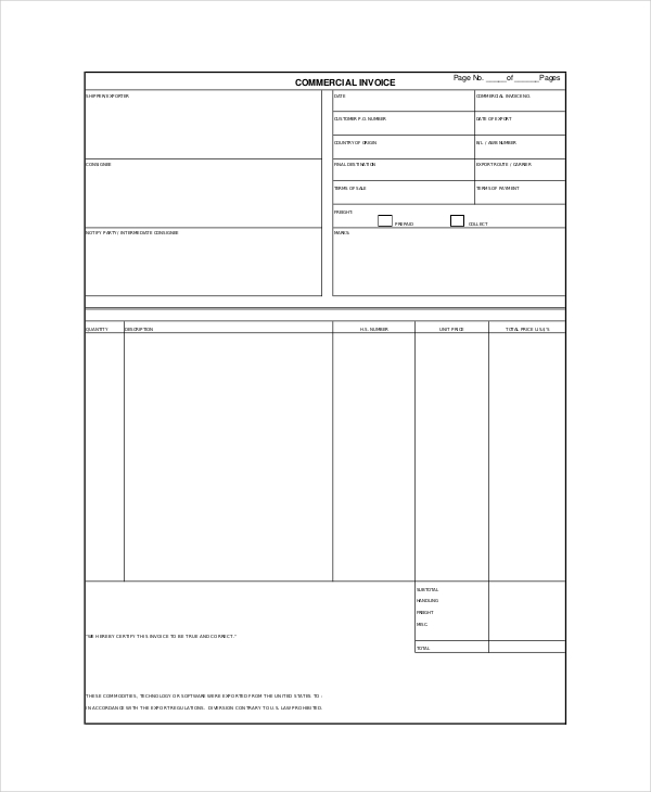 Generic Commercial Invoice Template