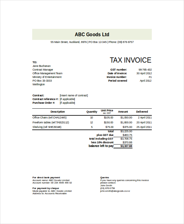 Goods Invoice Template