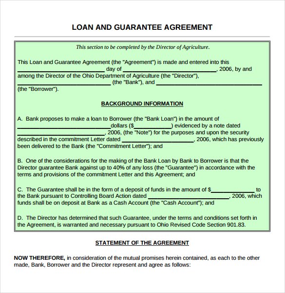 Guarantee Loan Agreement Form Template