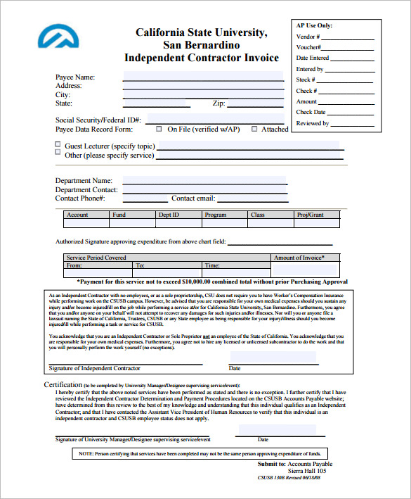 Independent Contractor Invoice Template Format