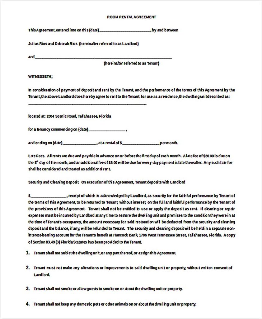 9+ Room Rental Agreement Template