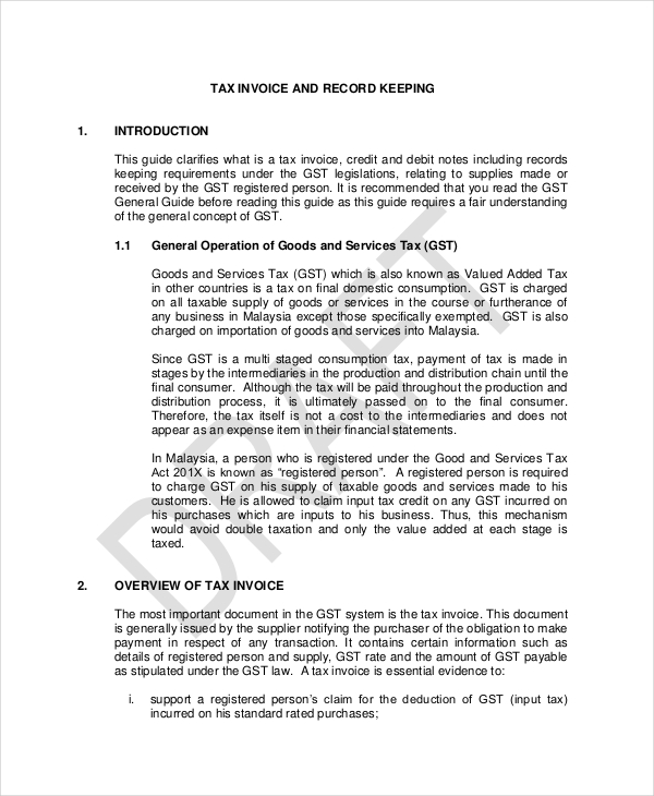 Professional Tax Invoice Template Example