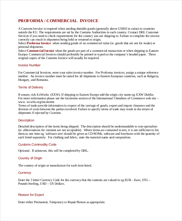 Proforma Commercial Invoice Template