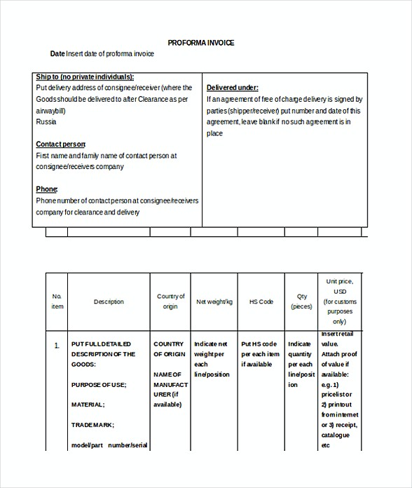 Proforma Invoice Template