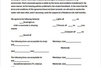 Roommate Agreement Worksheet Document