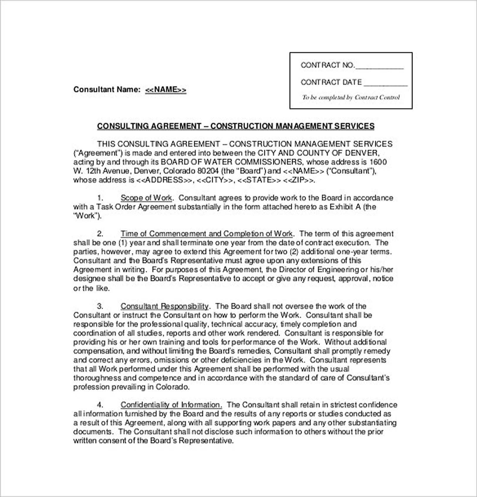 Sample Construction Consulting Agreement