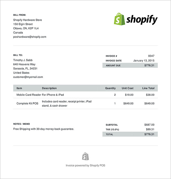 Sample Ecommerce Invoice Format