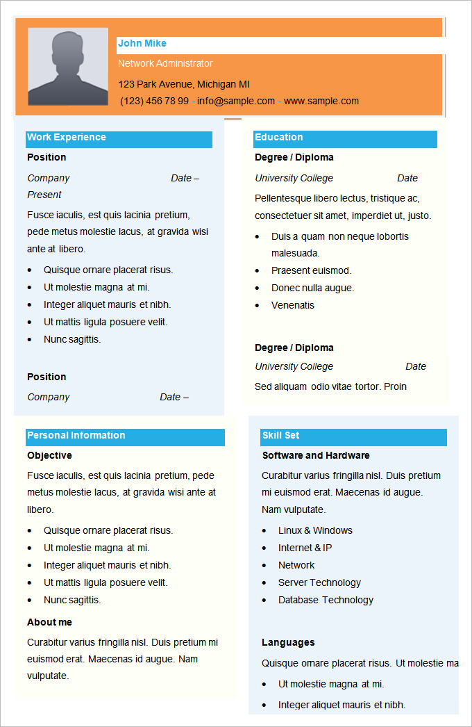 Sample Network Administrator Resume Template