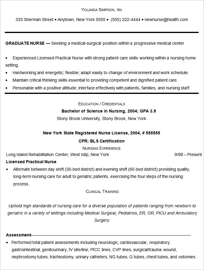 Sample Nurse Resume Template