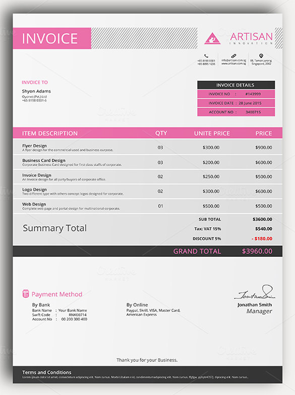 Sample of Invoice Template Sample