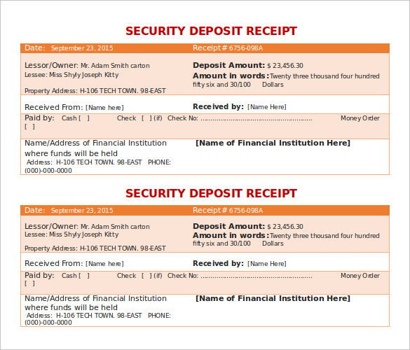 Security Deposit Receipt Template Doc for Free