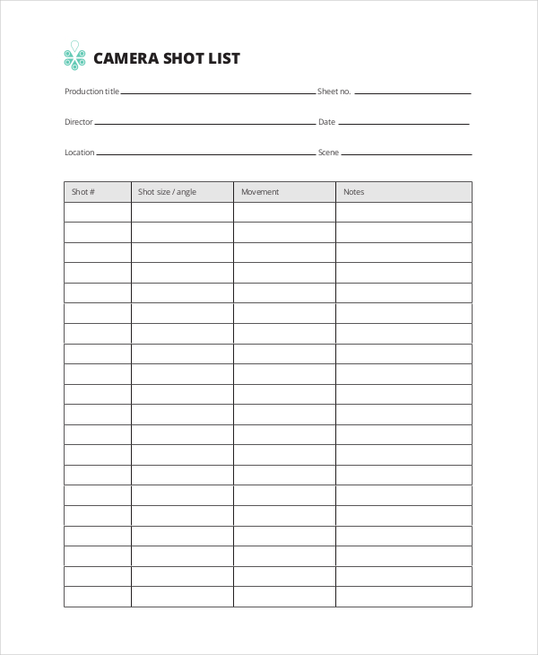 Simple Filmsourcing Camera Shot List