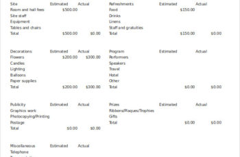 Standard Event Budget Form